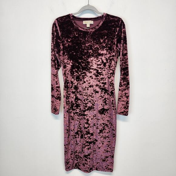 Michael Michael Kors Crushed Velvet Dress Size M Dark Pink Long Sleeve Goth Glam - Picture 3 of 13